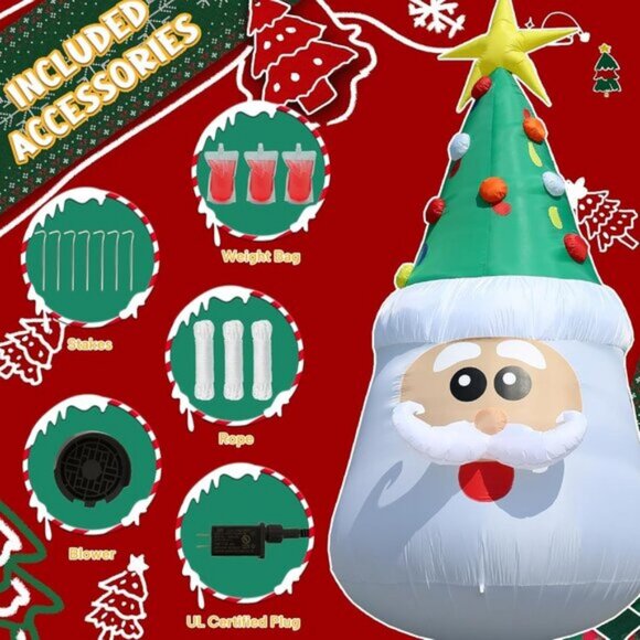 ⚡13FT Inflatable Christmas Tree with Santa Face Outdoor Decoration Party Decor - Picture 6 of 7
